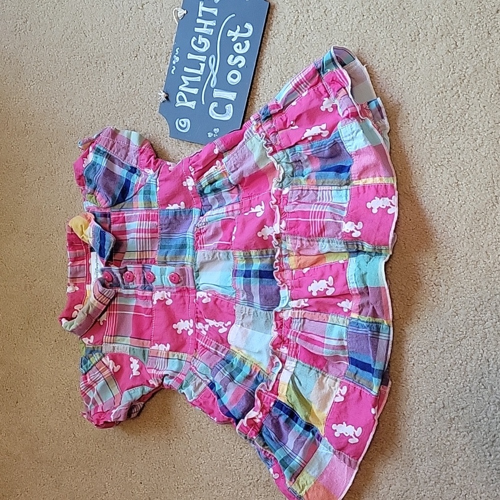 Walt Disney World Patchwork Dress 6 Months Madras Hot Pink White Teal
